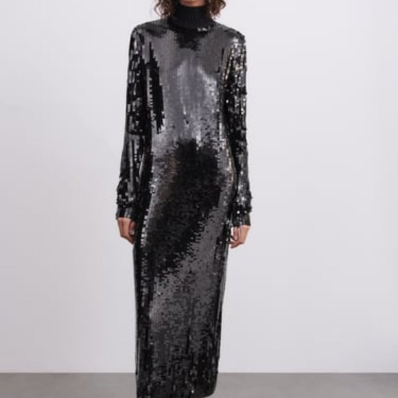 NWT ZARA LONG SEQUIN DRESS LIMITED EDITION S, M, L 9325 - Picture 2 of 13